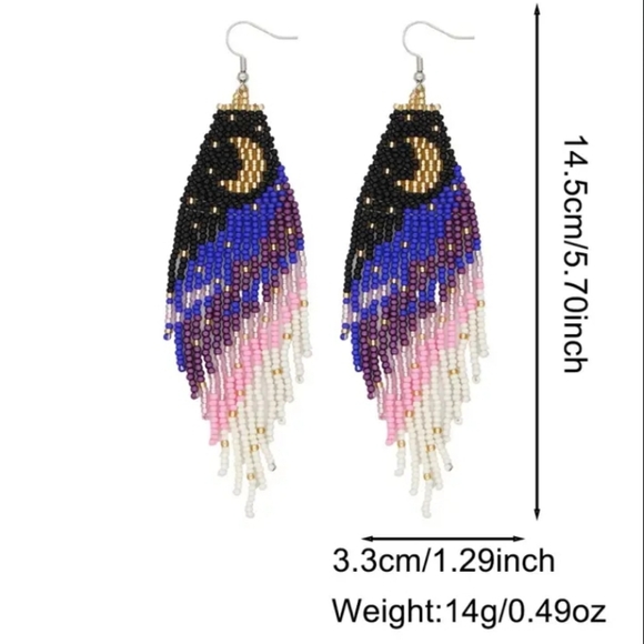 Elegant Hand Beaded Moon Earrings - Picture 3 of 5